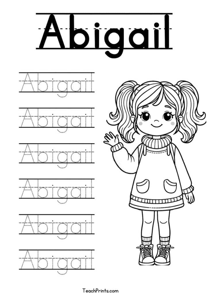 Abigail Name Tracing Worksheet