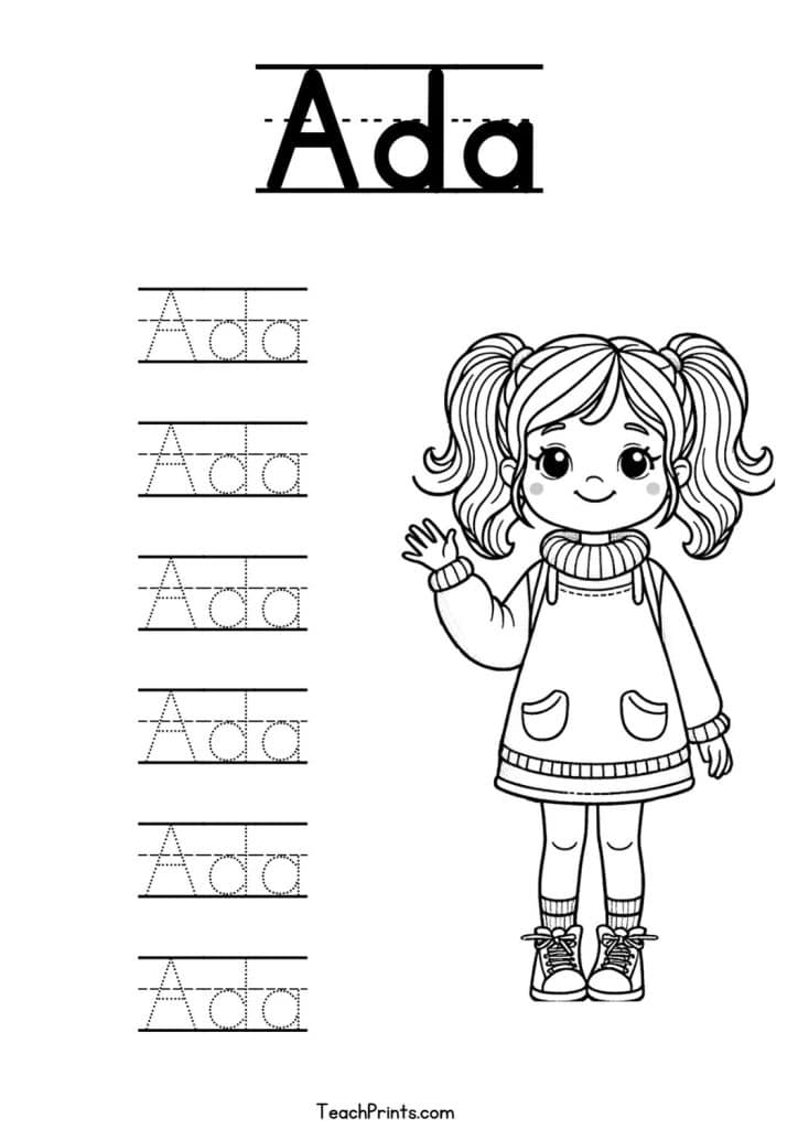 Ada Name Tracing Worksheet
