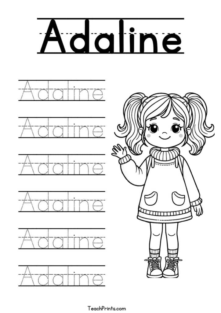 Adaline Name Tracing Worksheet