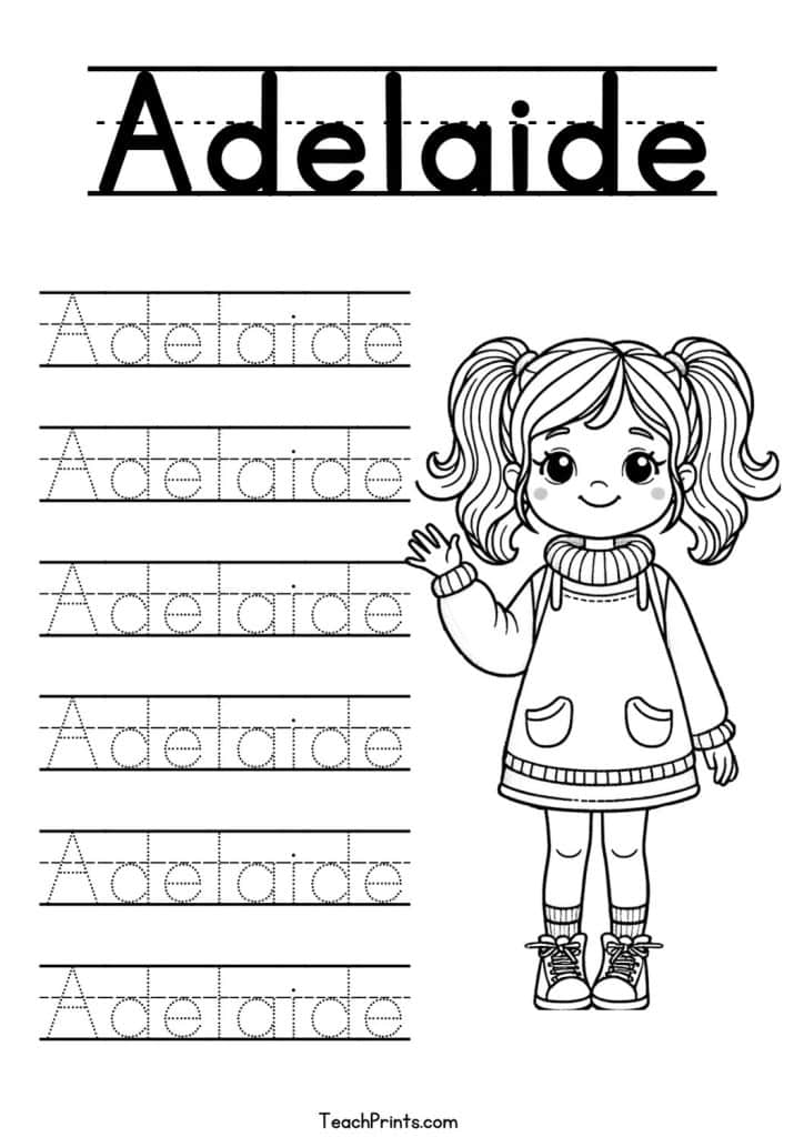 Adelaide Name Tracing Worksheet