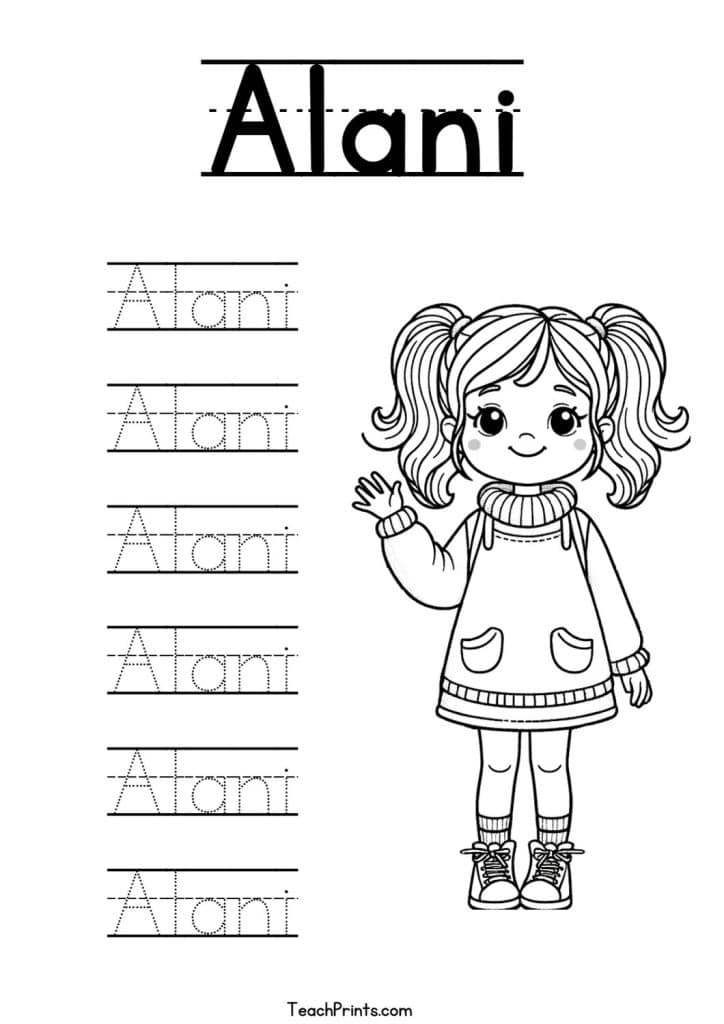 Alani Name Tracing Worksheet