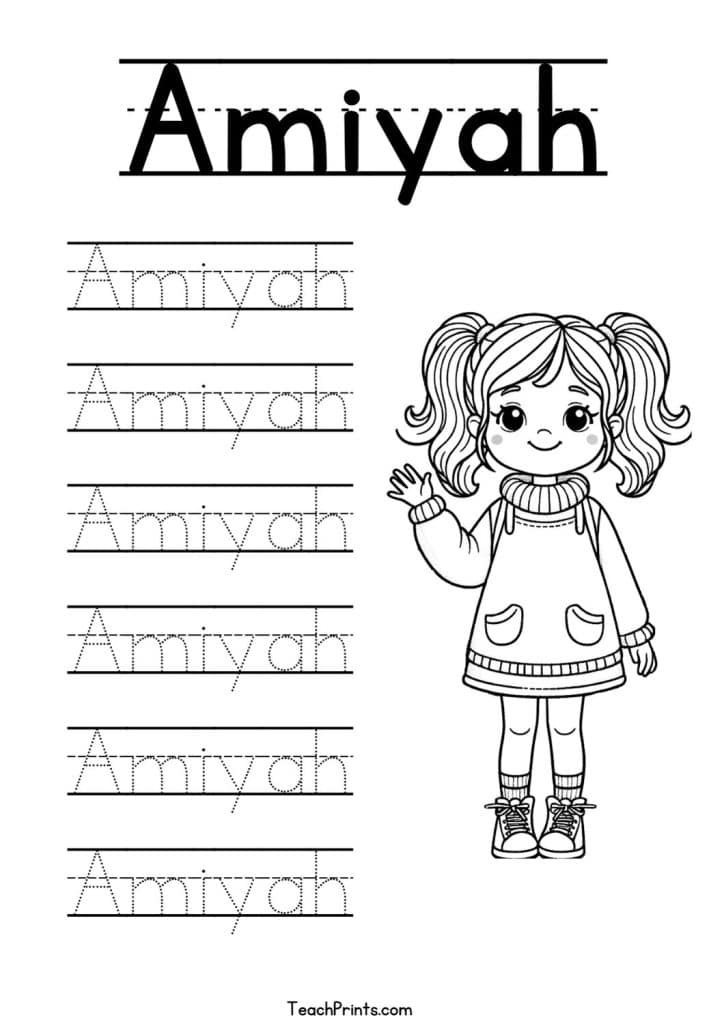 Amiyah Name Tracing Worksheet