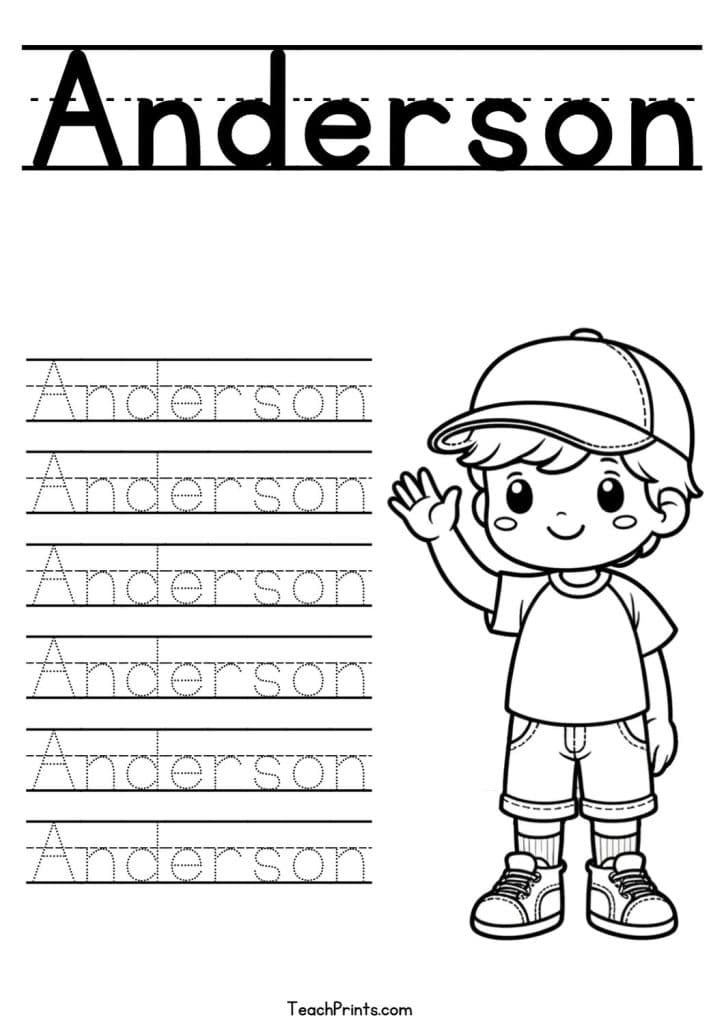 Anderson Name Tracing Worksheet