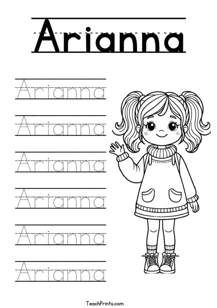 Arianna Name Tracing Worksheet