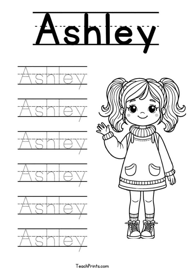 Ashley Name Tracing Worksheet