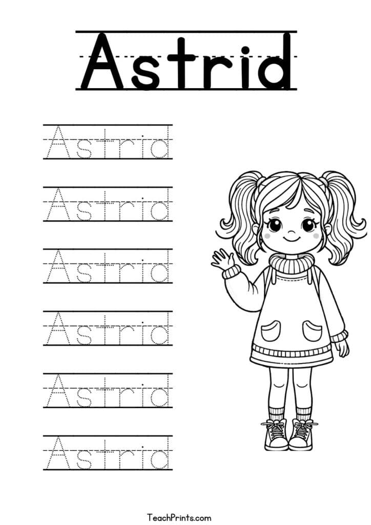 Astrid Name Tracing Worksheet