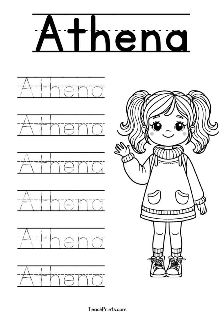 Athena Name Tracing Worksheet
