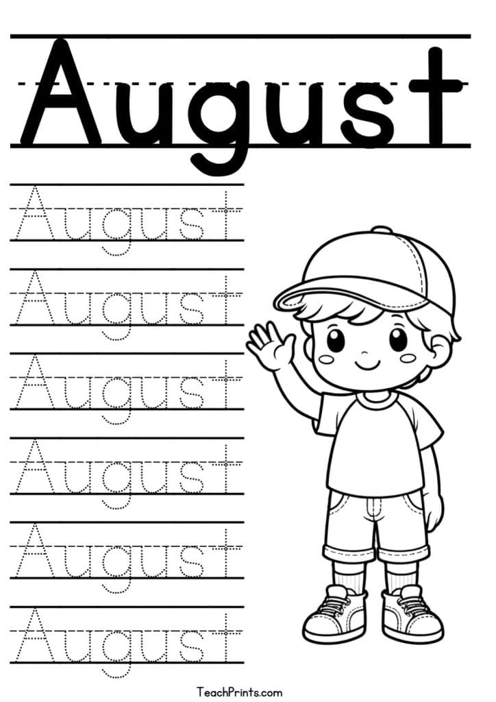 August Name Tracing Worksheet