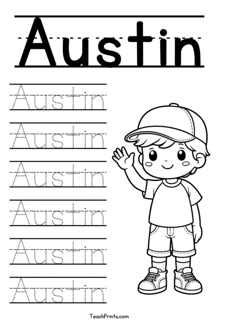 Austin Name Tracing Worksheet