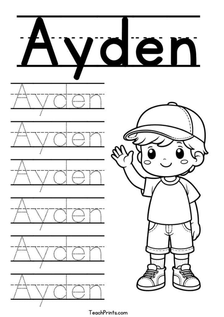 Ayden Name Tracing Worksheet