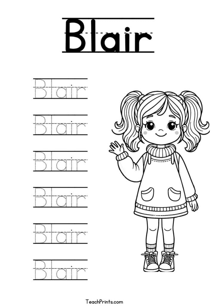 Blair Name Tracing Worksheet