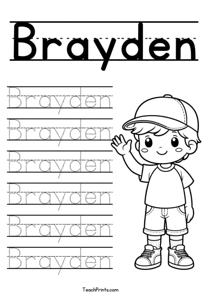 Brayden Name Tracing Worksheet