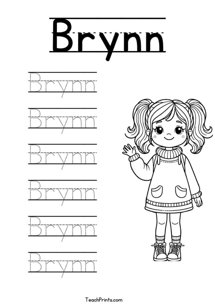 Brynn Name Tracing Worksheet
