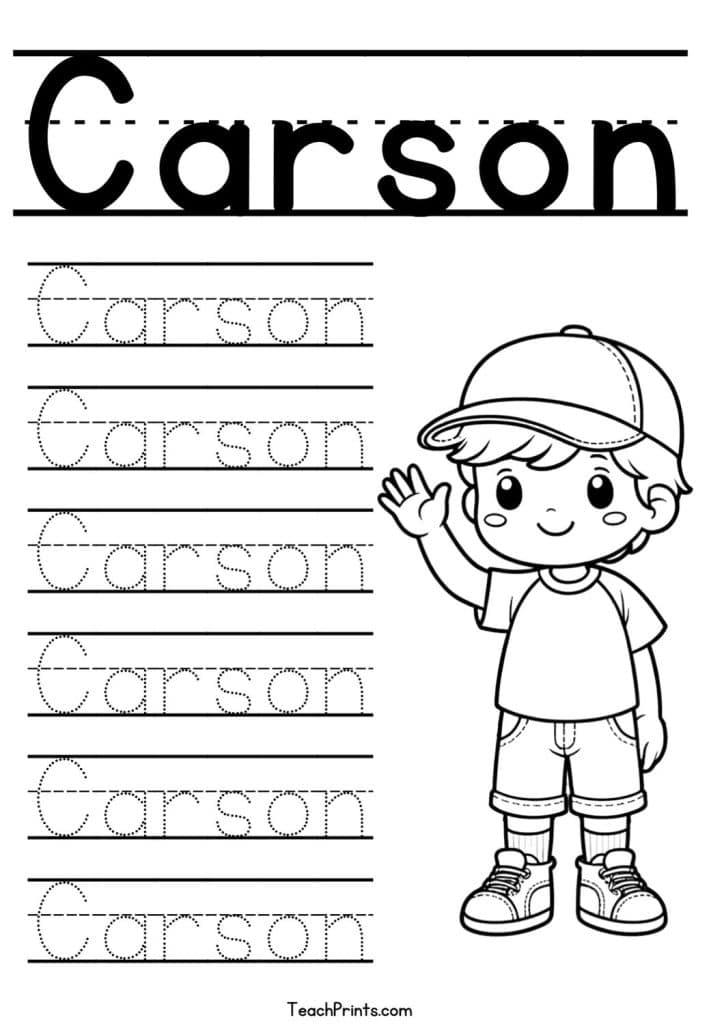 C Name Tracing Worksheets – 63 Names (Free & Printable) 22 Carson Name Tracing Worksheet