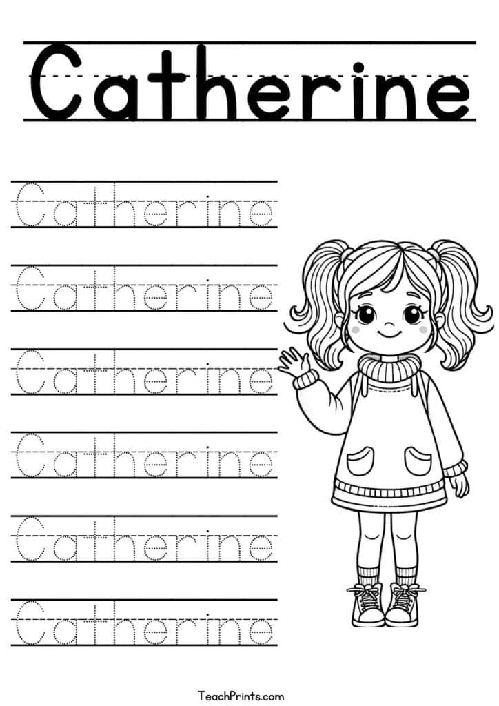 C Name Tracing Worksheets – 63 Names (Free & Printable) 29 Catherine Name Tracing Worksheet
