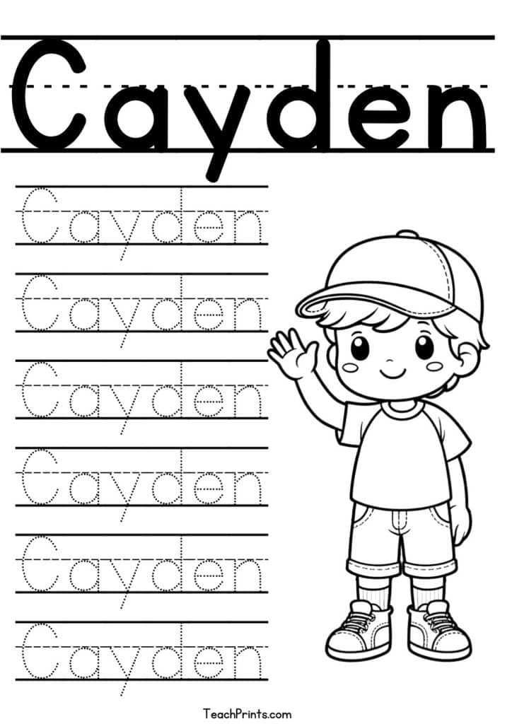 C Name Tracing Worksheets – 63 Names (Free & Printable) 30 Cayden Name Tracing Worksheet