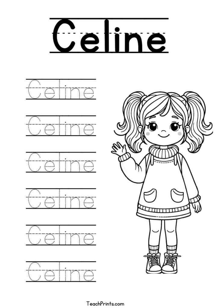 C Name Tracing Worksheets – 63 Names (Free & Printable) 33 Celine Name Tracing Worksheet