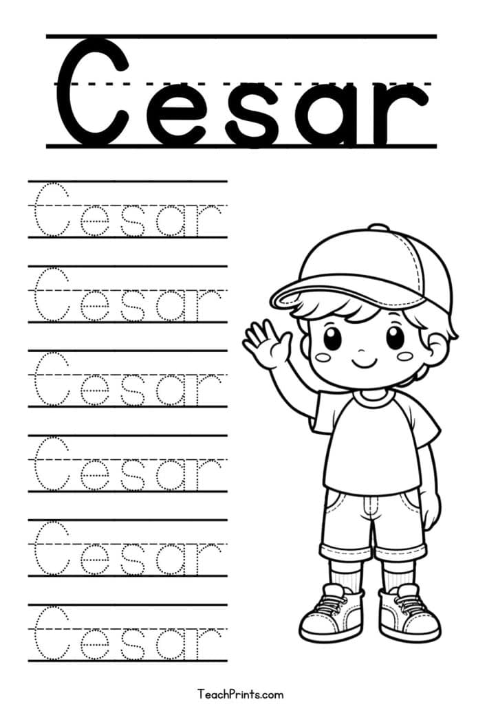 C Name Tracing Worksheets – 63 Names (Free & Printable) 34 Cesar Name Tracing Worksheet
