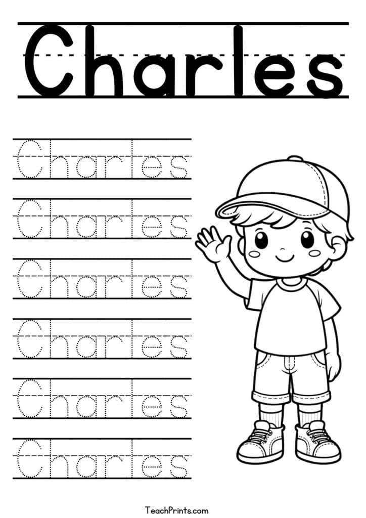 C Name Tracing Worksheets – 63 Names (Free & Printable) 37 Charles Name Tracing Worksheet