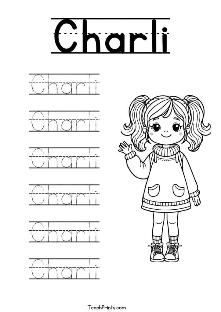 C Name Tracing Worksheets – 63 Names (Free & Printable) 38 Charli Name Tracing Worksheet