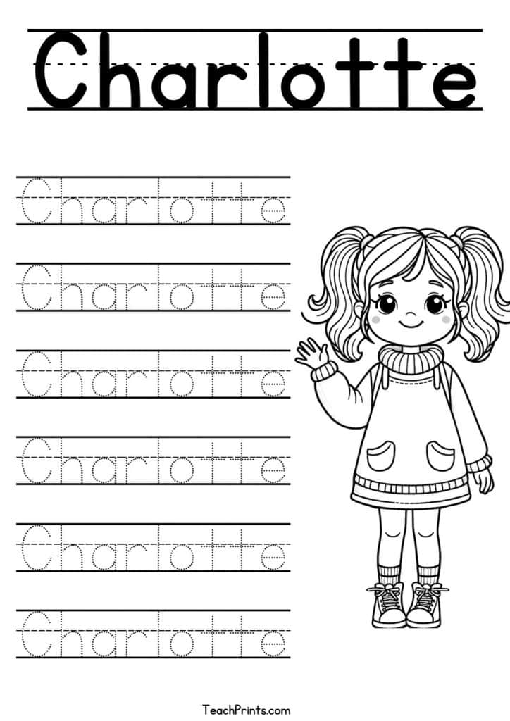 C Name Tracing Worksheets – 63 Names (Free & Printable) 41 Charlotte Name Tracing Worksheet