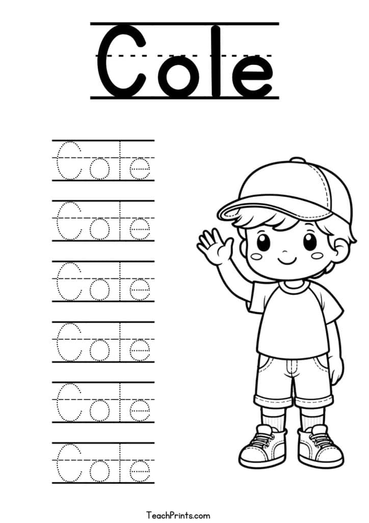 C Name Tracing Worksheets – 63 Names (Free & Printable) 52 Cole Name Tracing Worksheet