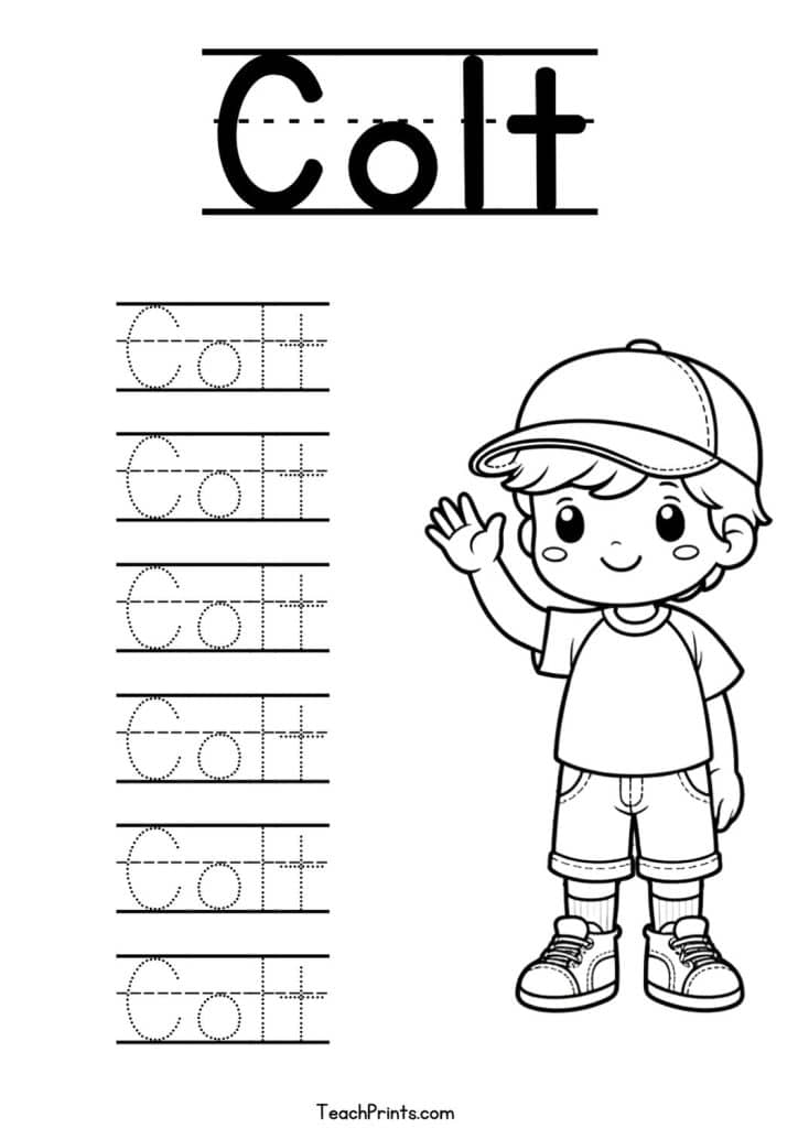 C Name Tracing Worksheets – 63 Names (Free & Printable) 56 Colt Name Tracing Worksheet