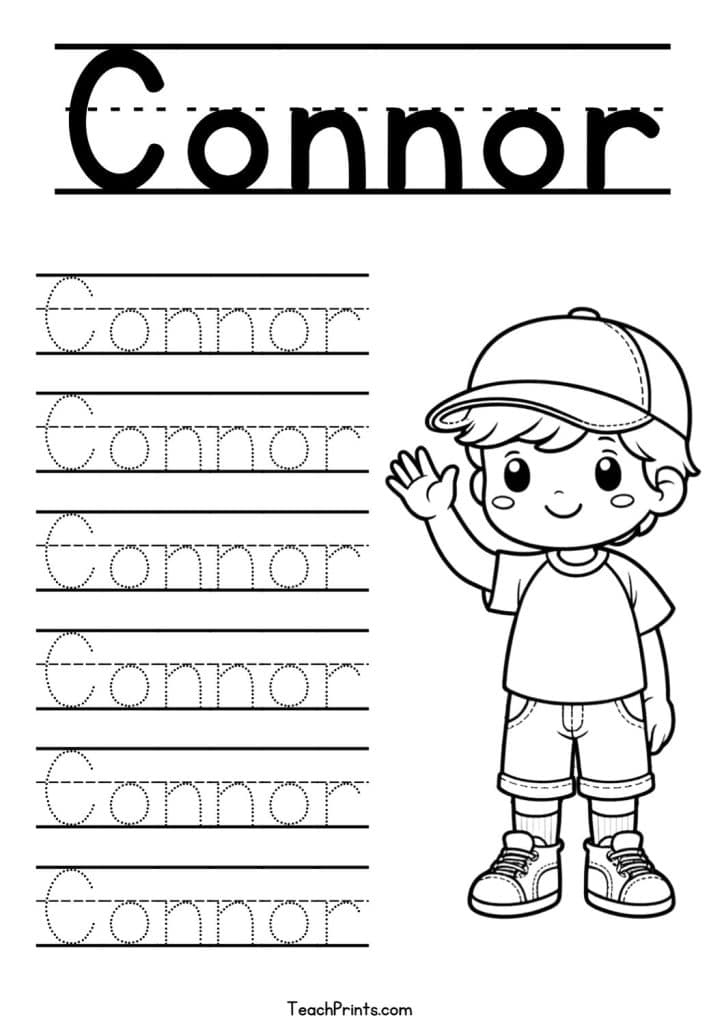C Name Tracing Worksheets – 63 Names (Free & Printable) 58 Connor Name Tracing Worksheet