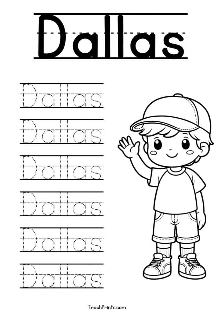Dallas Name Tracing Worksheet