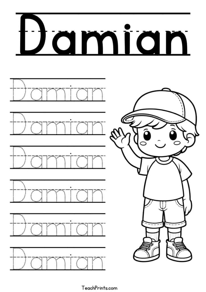 Damian Name Tracing Worksheet