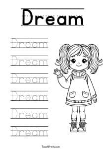 D Name Tracing Worksheets – 32 Names (Free & Printable) - Teach Prints
