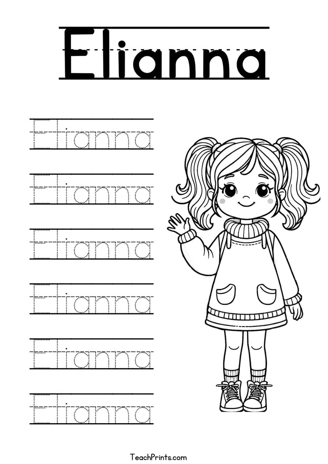 E Name Tracing Worksheets - 63 Names (Free & Printable) - Teach Prints