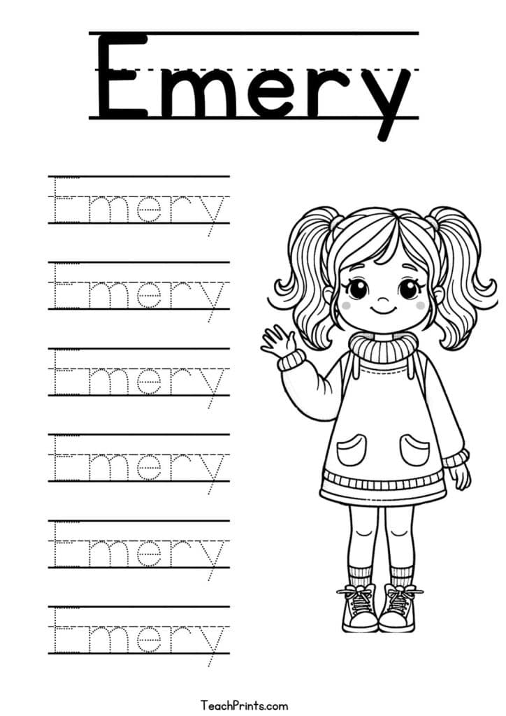 Emery Name Tracing Worksheet