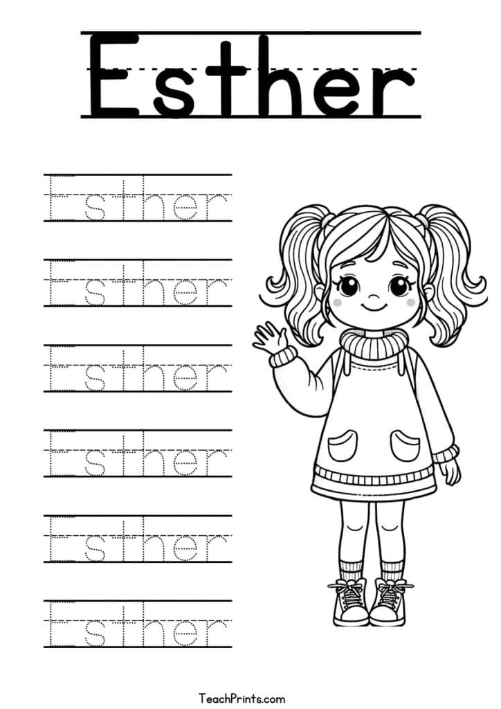 Esther Name Tracing Worksheet