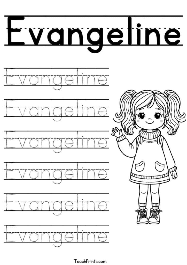 Evangeline Name Tracing Worksheet