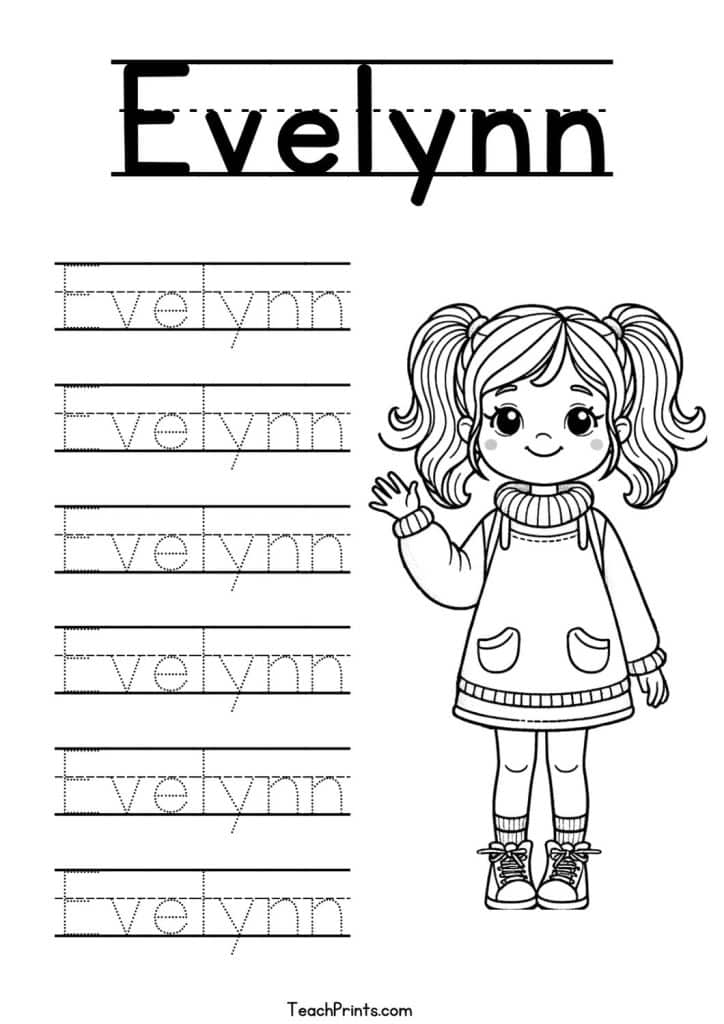 Evelynn Name Tracing Worksheet
