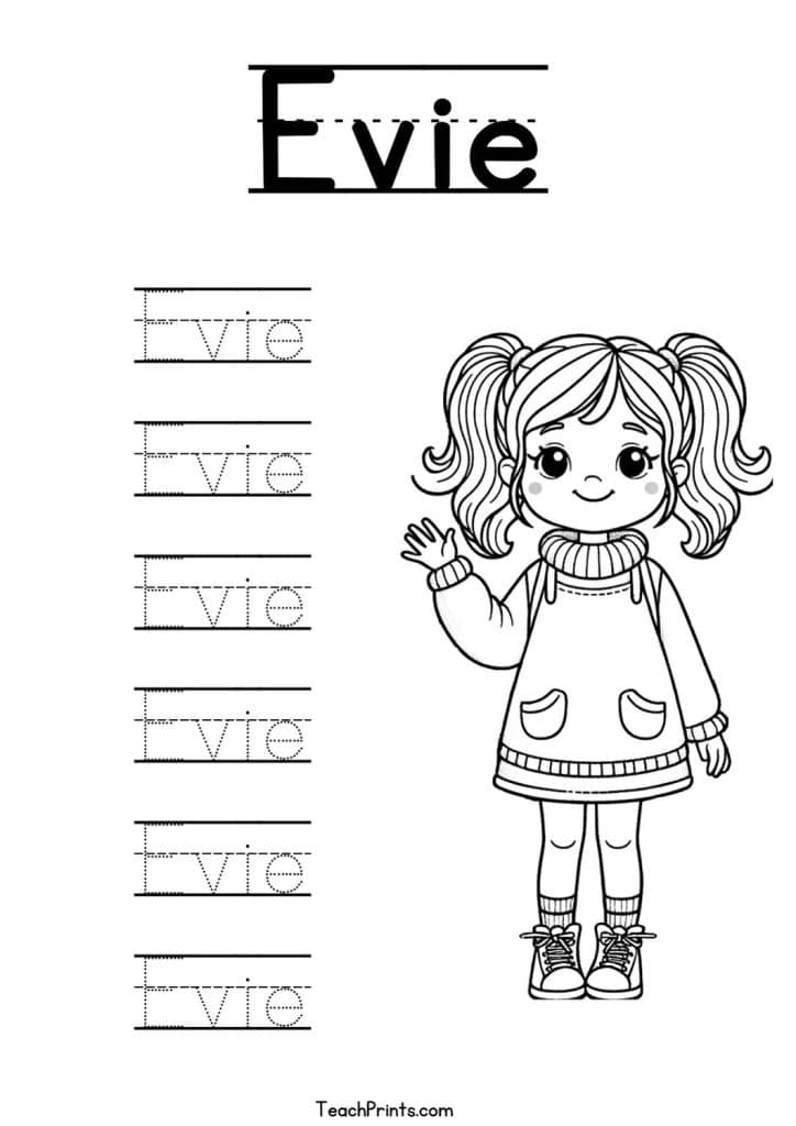 Evie Name Tracing Worksheet