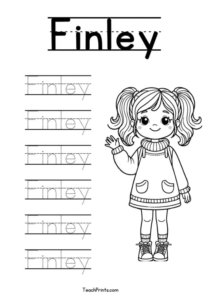 Finley Name Tracing Worksheet Girl