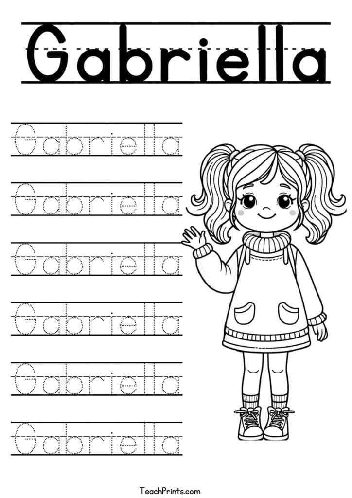 Gabriella Name Tracing Worksheet