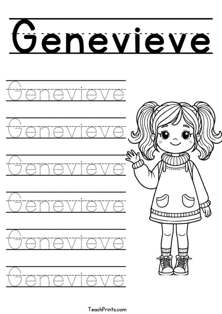 Genevieve Name Tracing Worksheet