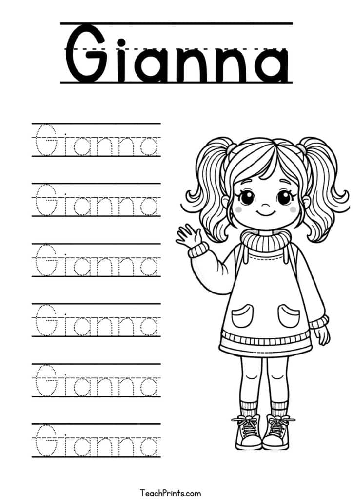 Gianna Name Tracing Worksheet