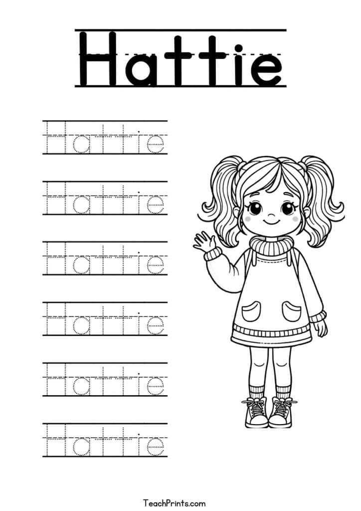 H Name Tracing Worksheets – 29 Names (Free & Printable) 12 Hattie Name Tracing Worksheet