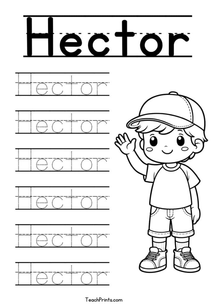 H Name Tracing Worksheets – 29 Names (Free & Printable) 19 Hector Name Tracing Worksheet