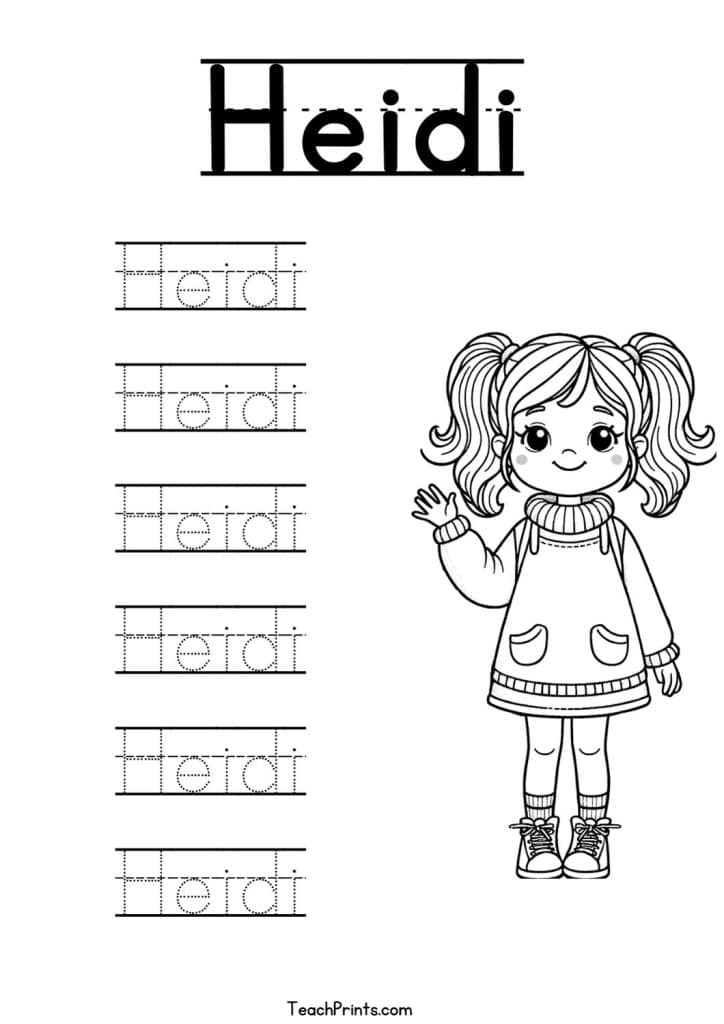 H Name Tracing Worksheets – 29 Names (Free & Printable) 20 Heidi Name Tracing Worksheet