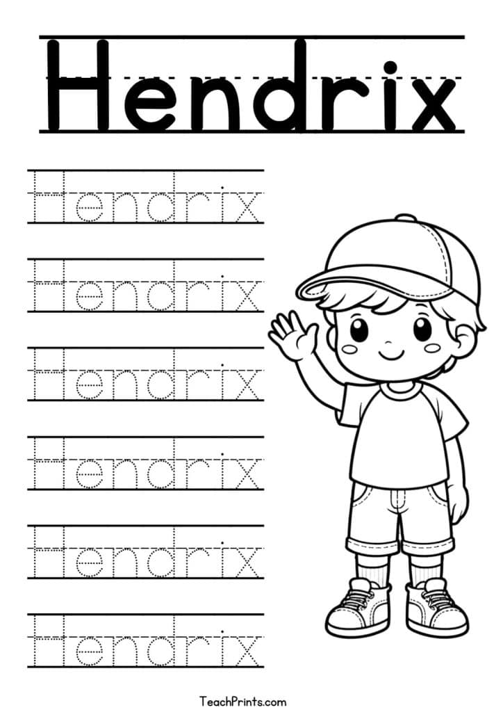 H Name Tracing Worksheets – 29 Names (Free & Printable) 23 Hendrix Name Tracing Worksheet