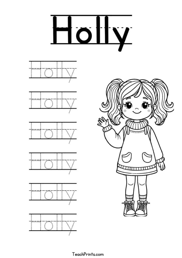 H Name Tracing Worksheets – 29 Names (Free & Printable) 26 Holly Name Tracing Worksheet