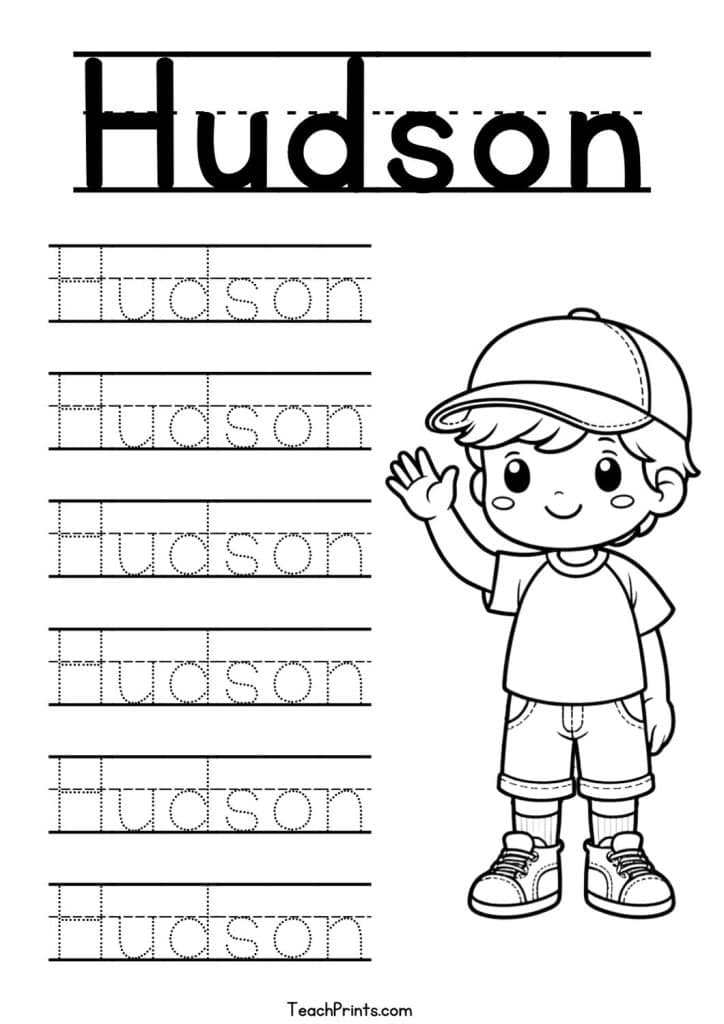 H Name Tracing Worksheets – 29 Names (Free & Printable) 28 Hudson Name Tracing Worksheet