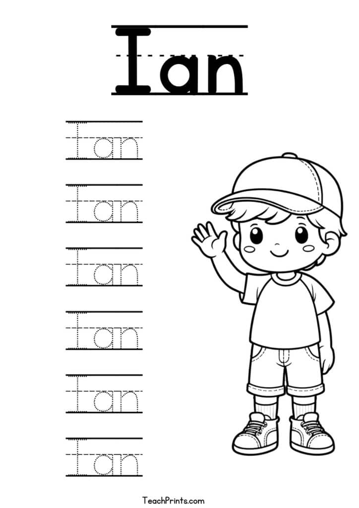 Ian Name Tracing Worksheet