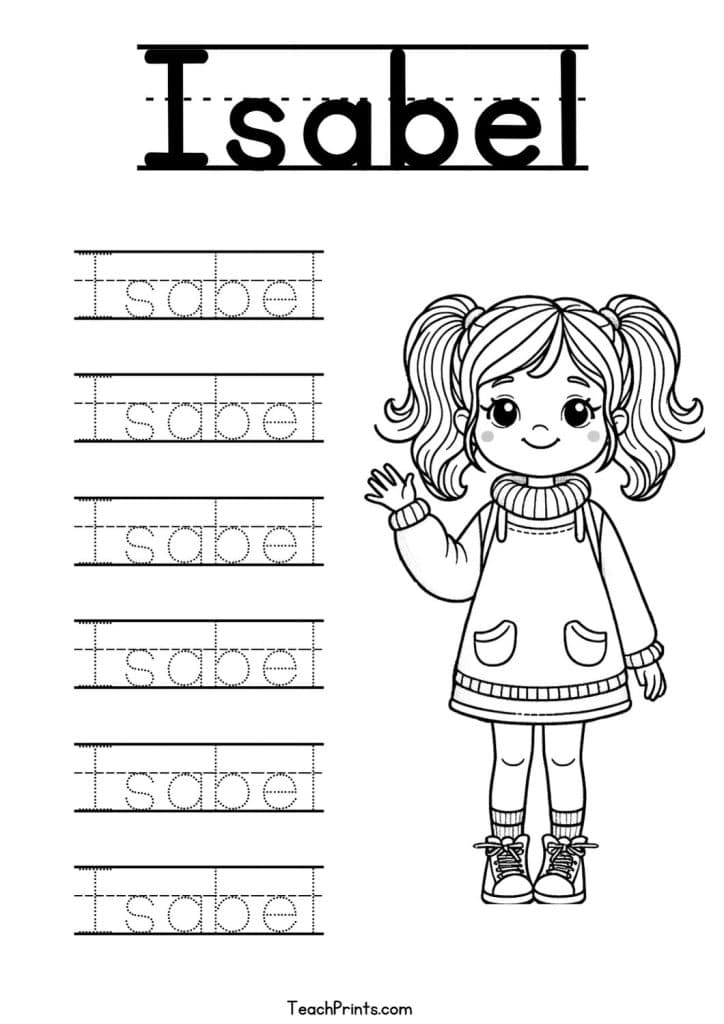 Isabel Name Tracing Worksheet