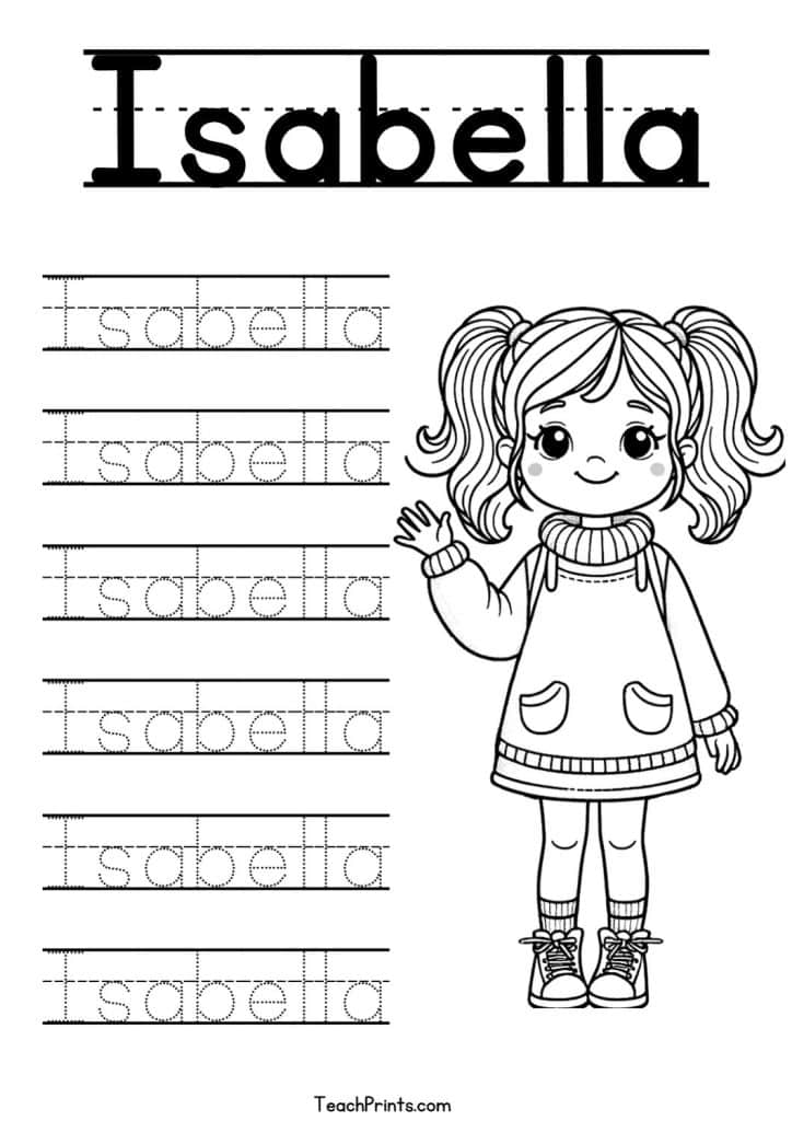 Isabell Name Tracing Worksheet